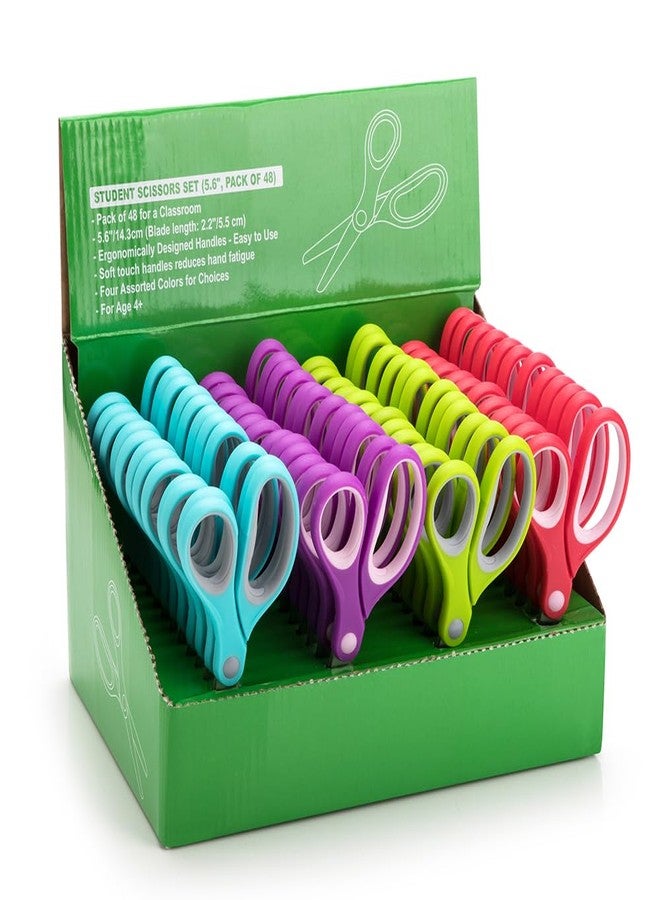 Potamish Kids Scissors (48 Count Teacher Pack, Rounded-tip, 5.6 Inch) - 5.6'' Soft Touch Blunt School Student Scissors Shears PM-003-R48-A (Pack of 48) - Image 1